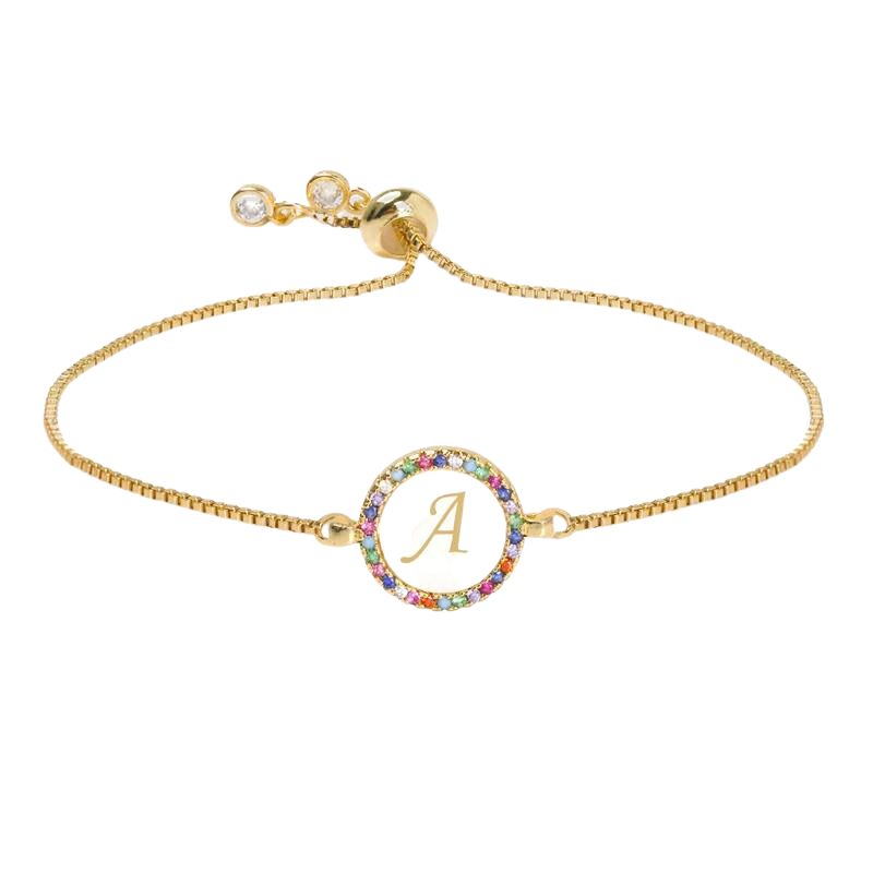 925 Sterling Zilver Eerste 26 Letters Alfabet Monogram Gouden Naam Armband Crystal CZ Zirkoon 2022 Modieuze Sieraden-M GOUD, 18cm